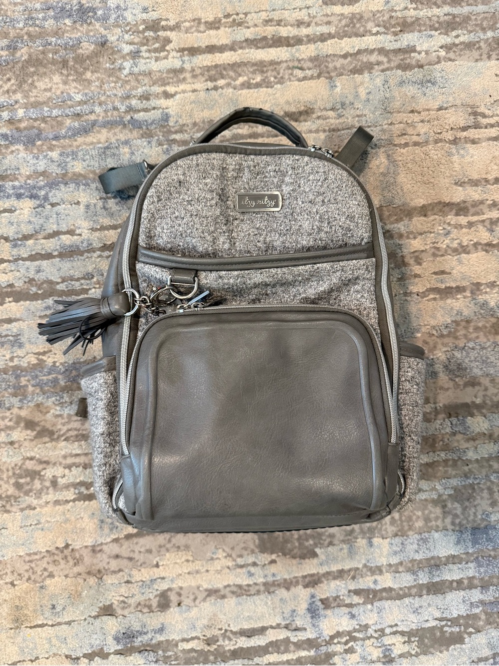 Skip Hop Gray Wool-Blend Backpack with Faux Leather Front Pocket